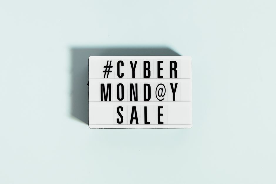Minimalist lightbox sign announcing Cyber Monday sale.